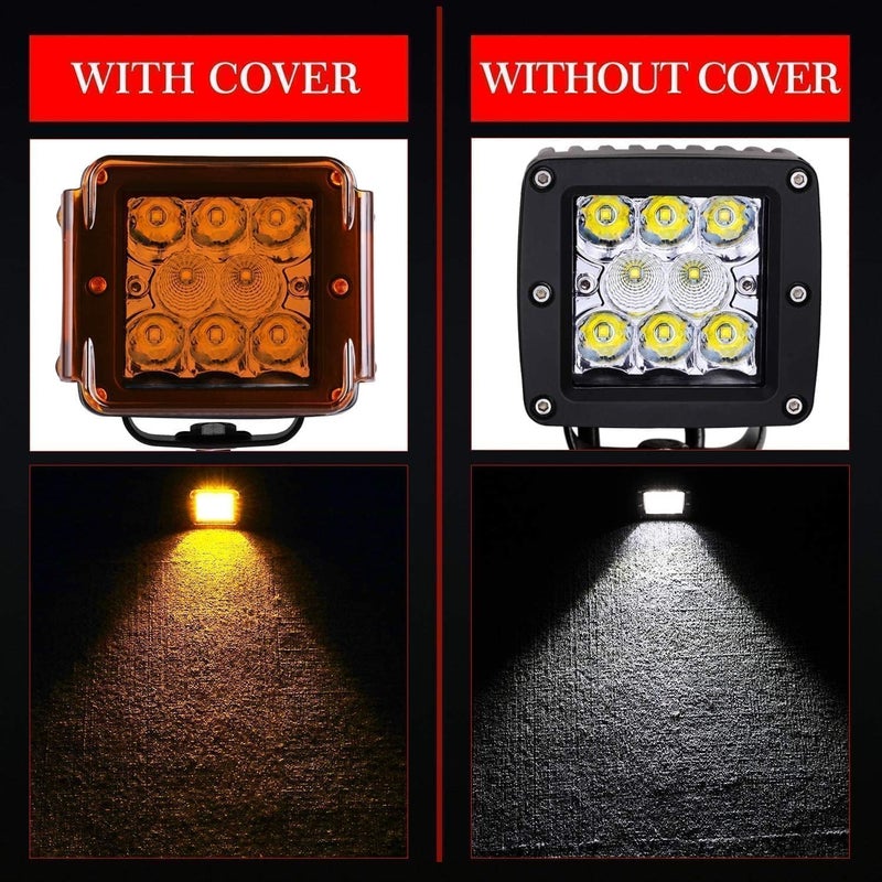 AKD Part 3 Inch Amber LED Pods Covers 2PCS Square Cube Lights Covers PC Protective Bar Lens 3X3 Pod Covers for Fog Ditch Offroad Driving - Image 3